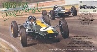 1963b LOTUS-CLIMAX, BRABHAM-CLIMAX, SOUTH AFRICA F1 cover signed TREVOR TAYLOR