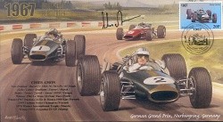 1967c BRABHAM-REPCO BT24s FERRARI NURBURGRING F1 cover signed CHRIS AMON
