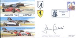 JS(CC)38c Formula 1 cars vs ITAF F-104 Jet Aircraft race Gen Ferrari signed cover