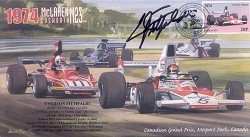 1974d MCLAREN-COSWORTH FERRARI 312B3 F1 cover signed EMERSON FITTIPALDI